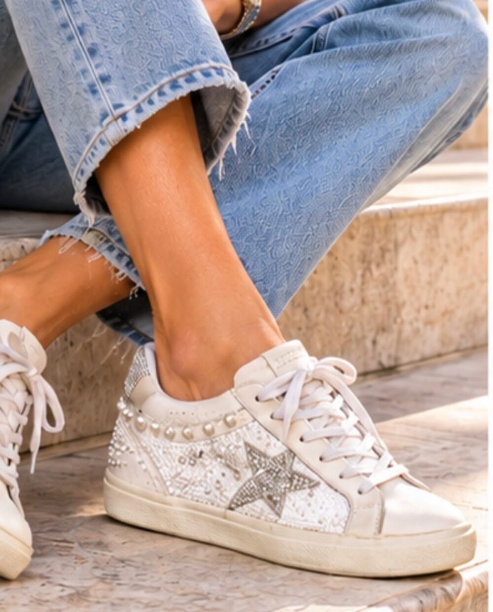 Vintage Havana Prescila Pearl Rhinestone Star Sneakers White Multi 8.5